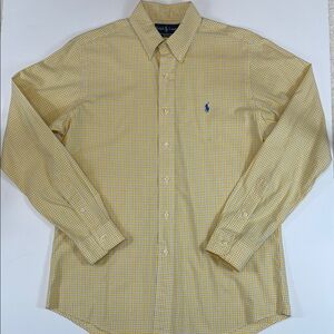 Ralph Lauren Custom Fit Yellow Blue Check Button Down Shirt Mens Medium